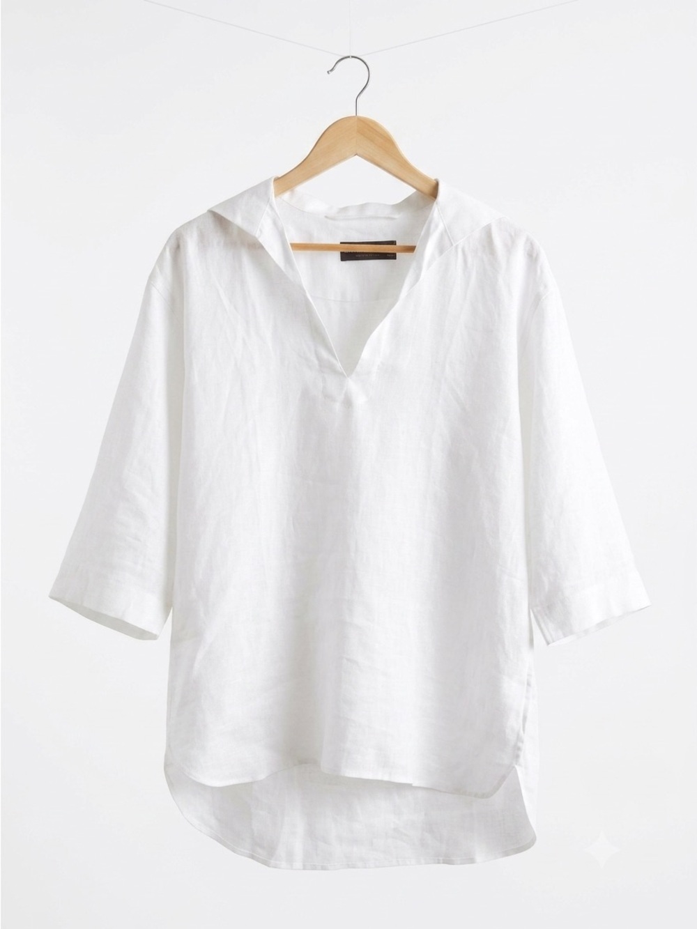 White 100% Linen V Neck Tunic Blouse L